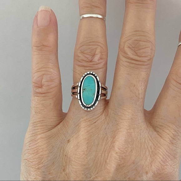 Sterling Silver Oval Genuine Turquoise Ring, Silver Rings, Stone Jewelry - Picture 9 of 12